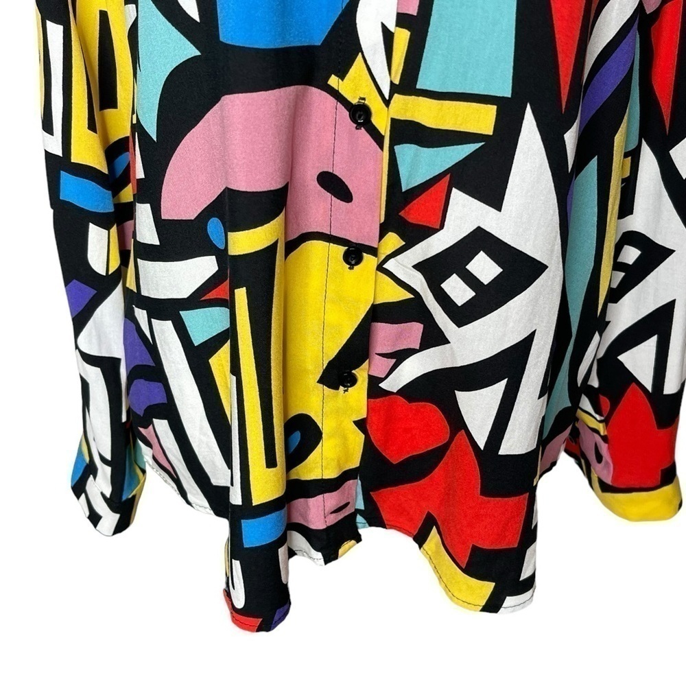 Big Dart Vintage 80s GEOMETRIC Pop Art Button Up Top Color Block Size Medium NWT - Picture 7 of 15